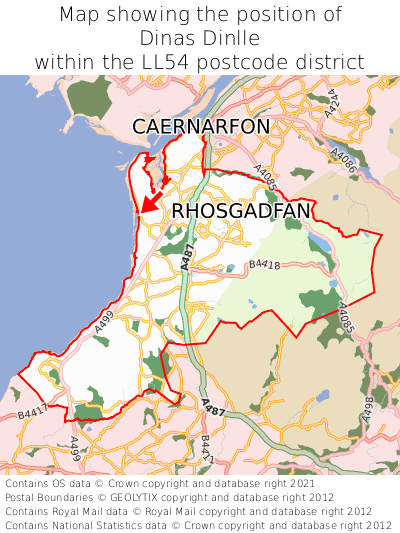 Map showing location of Dinas Dinlle within LL54