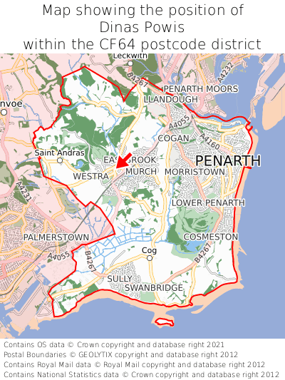 Map showing location of Dinas Powis within CF64