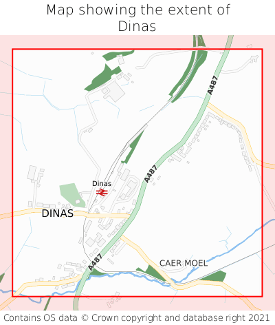 Map showing extent of Dinas as bounding box