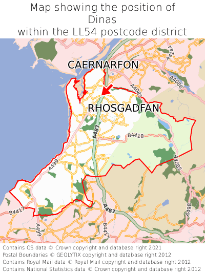 Map showing location of Dinas within LL54