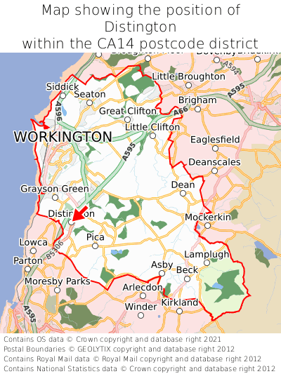 Map showing location of Distington within CA14