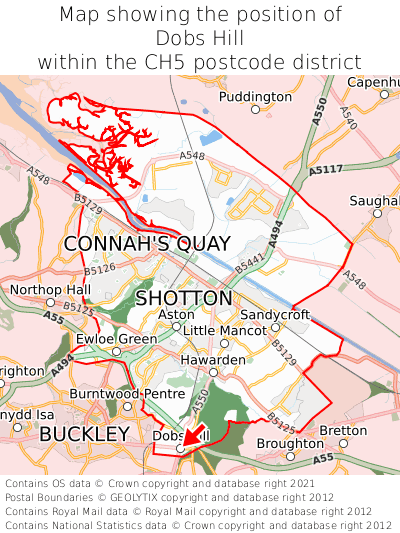 Map showing location of Dobs Hill within CH5