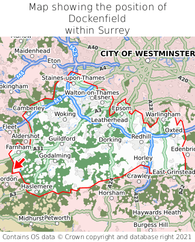 Map showing location of Dockenfield within Surrey