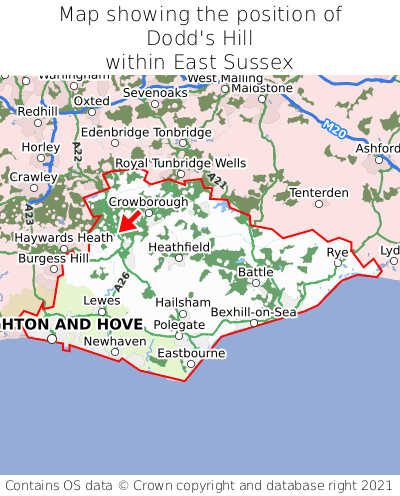 Map showing location of Dodd's Hill within East Sussex