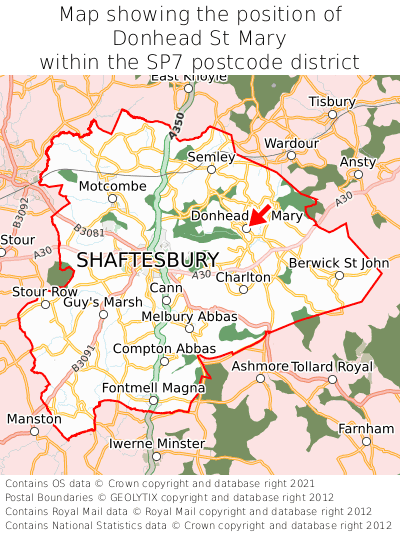 Map showing location of Donhead St Mary within SP7