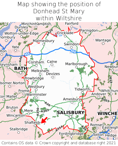 Map showing location of Donhead St Mary within Wiltshire