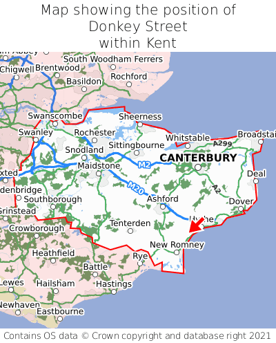 Map showing location of Donkey Street within Kent