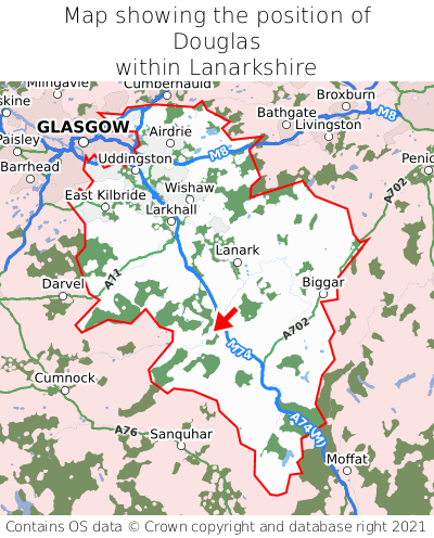 Map showing location of Douglas within Lanarkshire