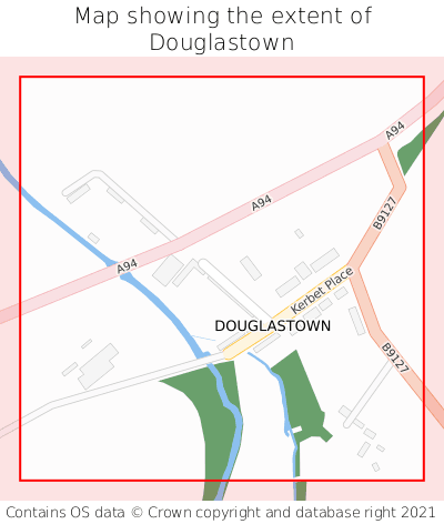 Map showing extent of Douglastown as bounding box