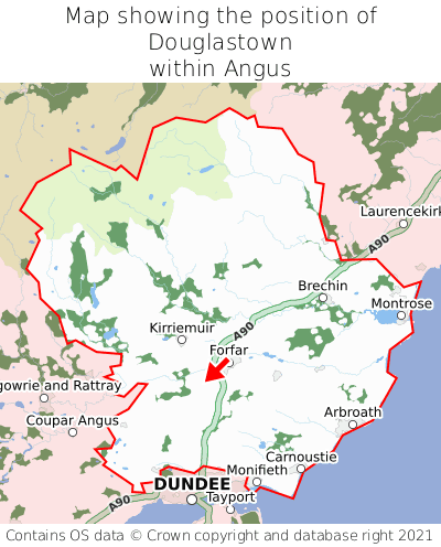 Map showing location of Douglastown within Angus