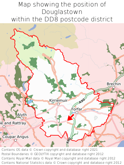 Map showing location of Douglastown within DD8