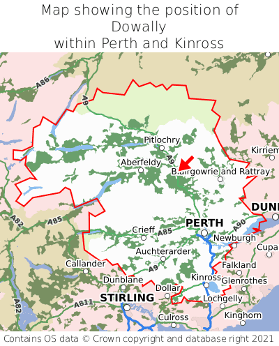 Map showing location of Dowally within Perth and Kinross