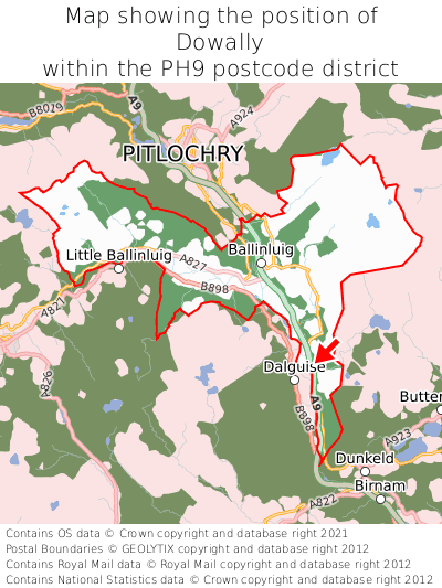 Map showing location of Dowally within PH9