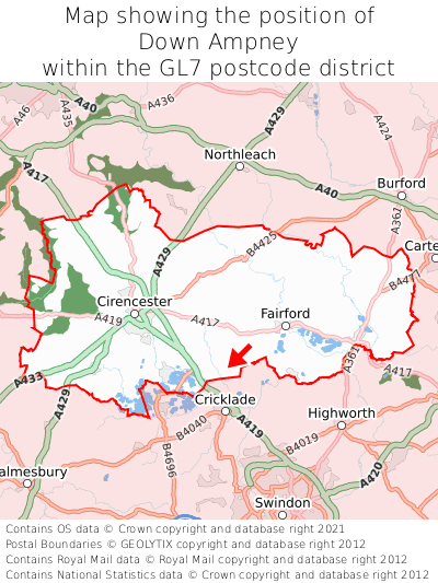 Map showing location of Down Ampney within GL7