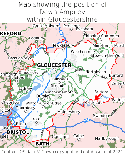 Map showing location of Down Ampney within Gloucestershire