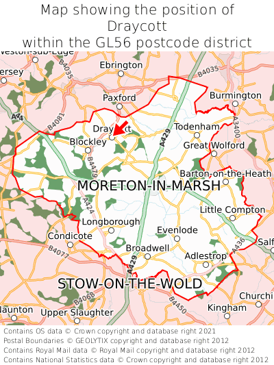 Map showing location of Draycott within GL56