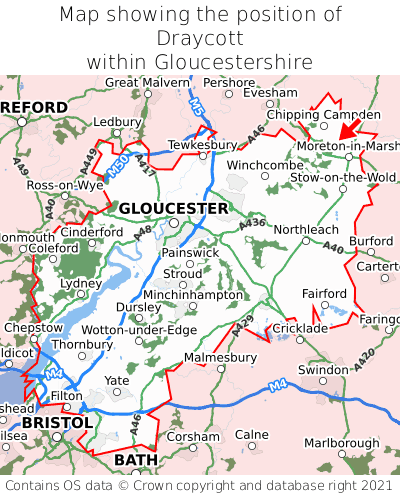 Map showing location of Draycott within Gloucestershire