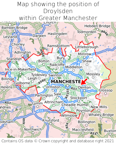 Map showing location of Droylsden within Greater Manchester