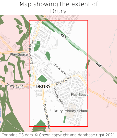 Map showing extent of Drury as bounding box