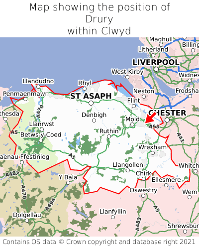 Map showing location of Drury within Clwyd
