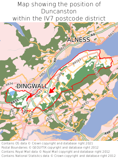 Map showing location of Duncanston within IV7