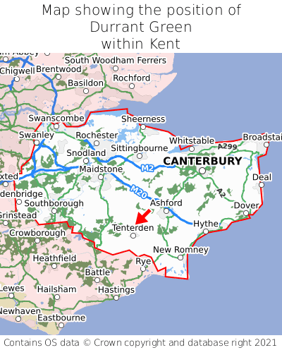 Map showing location of Durrant Green within Kent