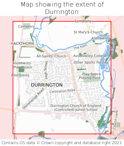 Map showing extent of Durrington as bounding box