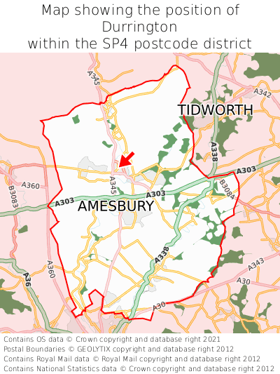 Map showing location of Durrington within SP4
