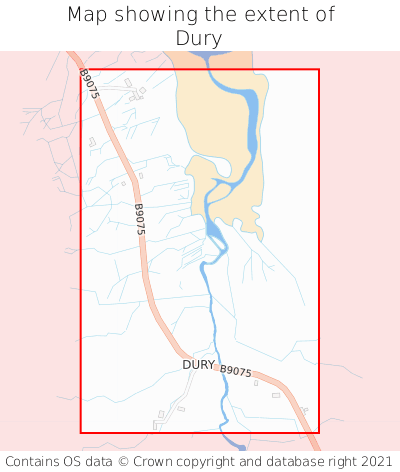 Map showing extent of Dury as bounding box