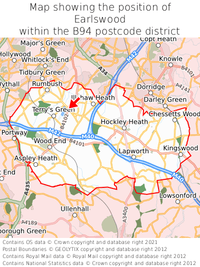 Map showing location of Earlswood within B94