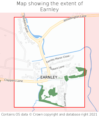 Map showing extent of Earnley as bounding box