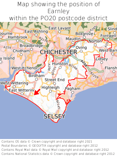 Map showing location of Earnley within PO20