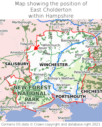 Map showing location of East Cholderton within Hampshire