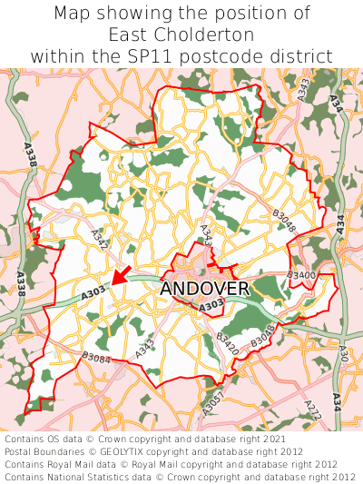 Map showing location of East Cholderton within SP11