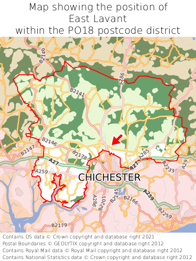 Map showing location of East Lavant within PO18