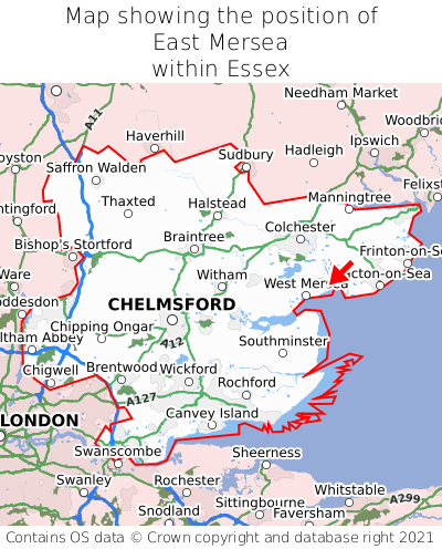 Map showing location of East Mersea within Essex