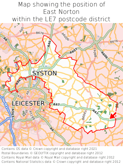 Map showing location of East Norton within LE7