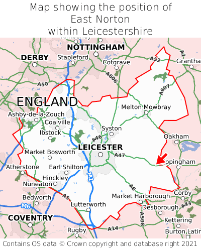 Map showing location of East Norton within Leicestershire