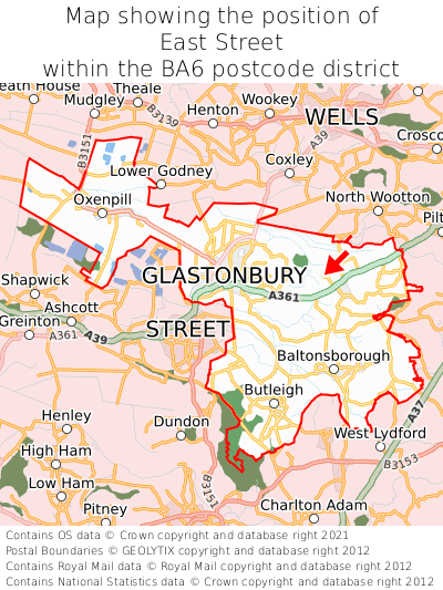 Map showing location of East Street within BA6