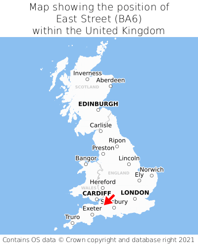 Map showing location of East Street within the UK