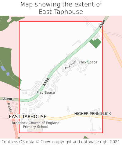 Map showing extent of East Taphouse as bounding box