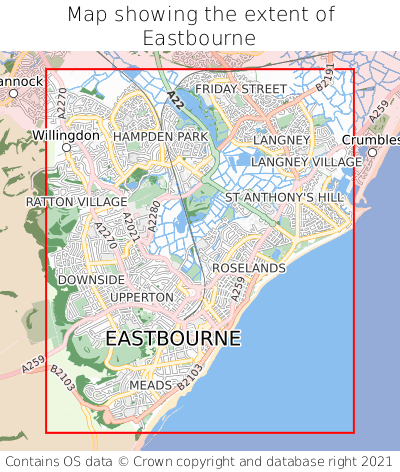 Map showing extent of Eastbourne as bounding box