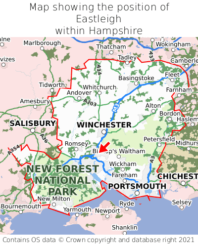 Map showing location of Eastleigh within Hampshire