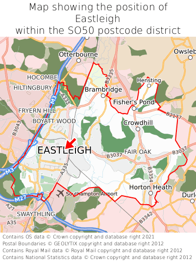 Map showing location of Eastleigh within SO50