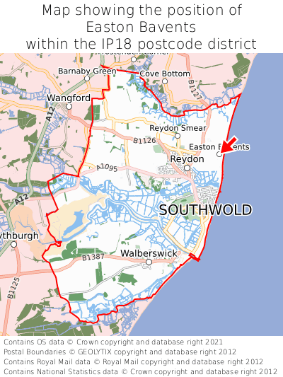 Map showing location of Easton Bavents within IP18