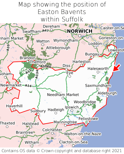 Map showing location of Easton Bavents within Suffolk