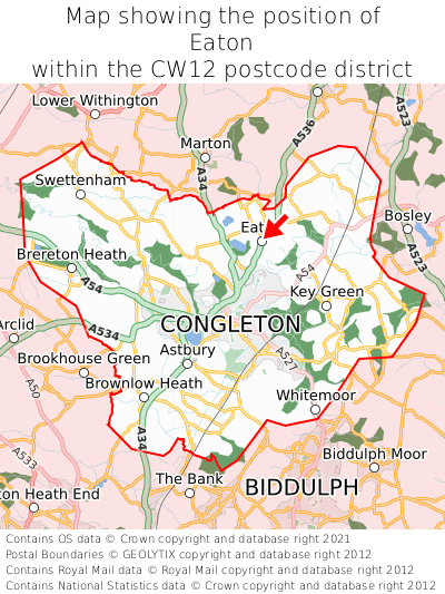 Map showing location of Eaton within CW12