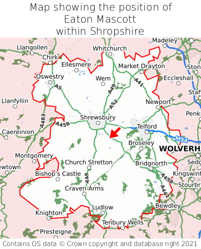 Map showing location of Eaton Mascott within Shropshire