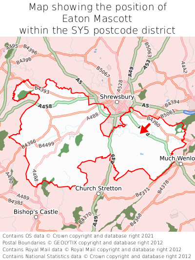 Map showing location of Eaton Mascott within SY5