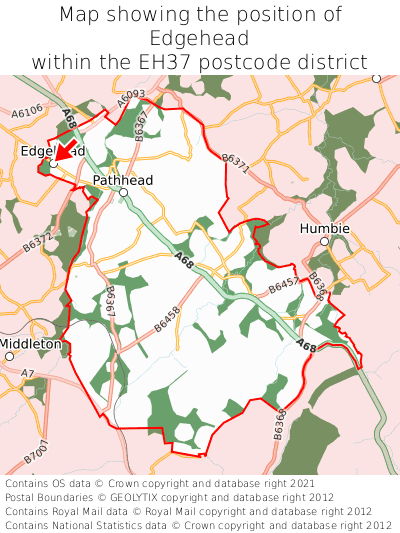 Map showing location of Edgehead within EH37